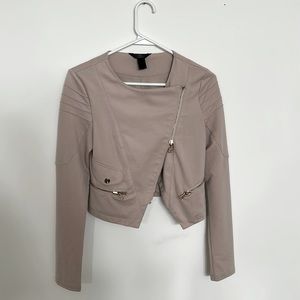 Pale taupe blazer with asymmetrical zipper